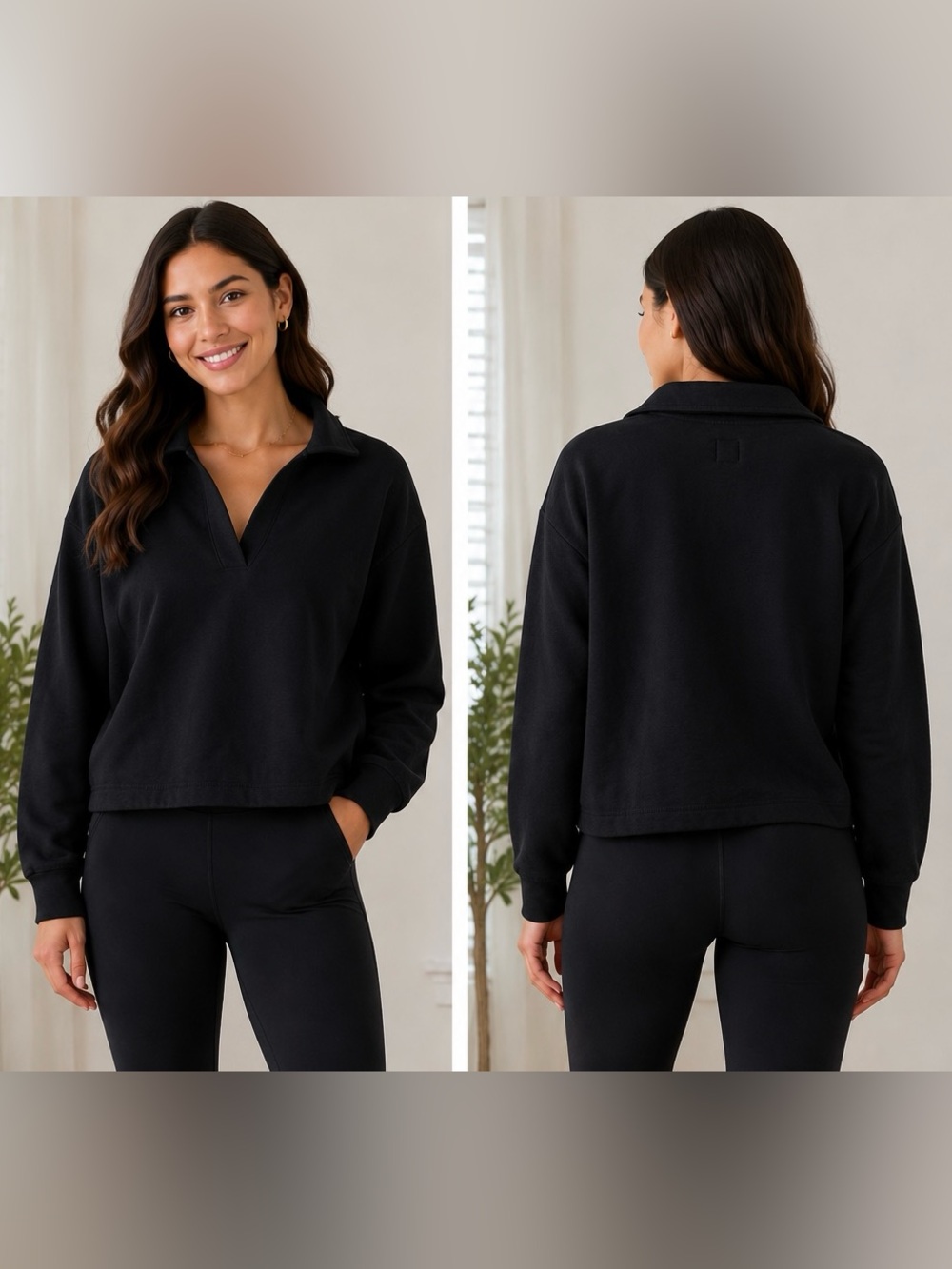 GAP Black Collared Pullover Polo Sweatshirt